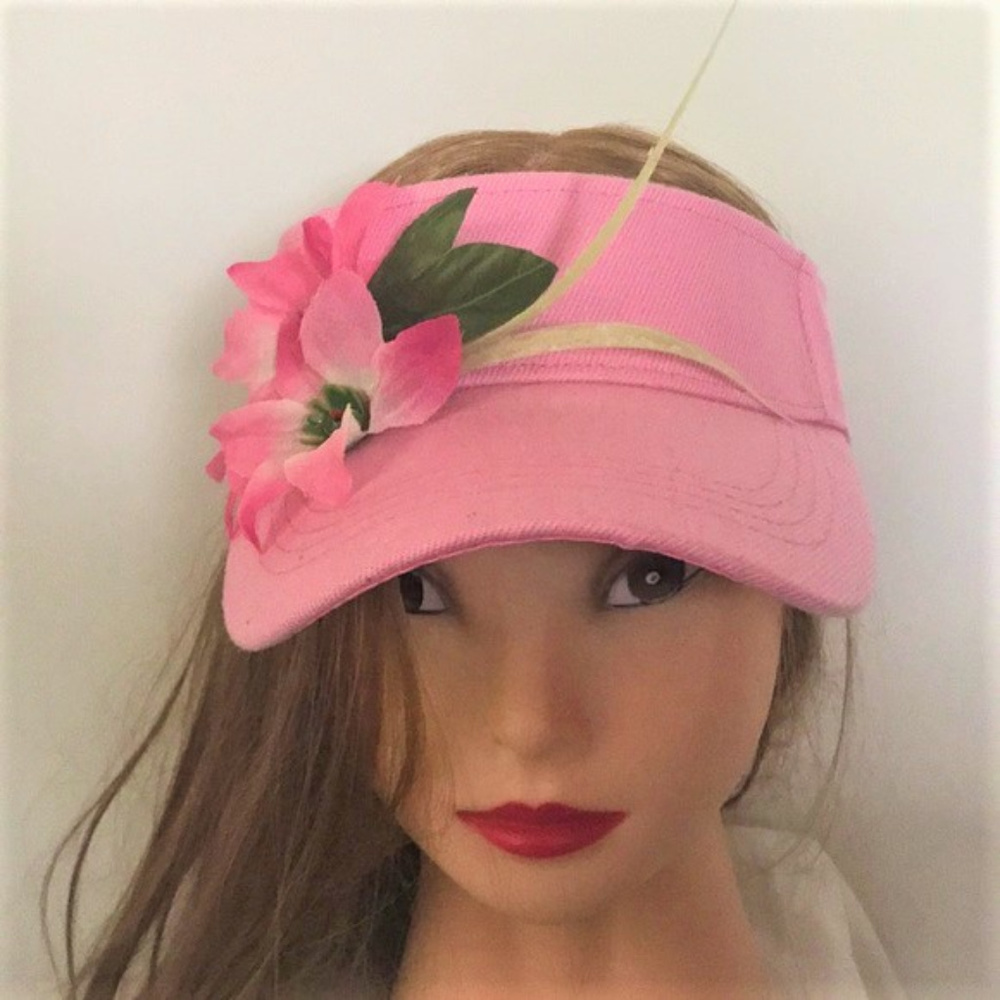 SALE 2/$27 PINK SUMMER VISOR SILK FLOWERS